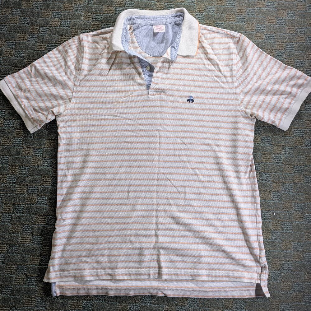 Brooks Brothers Performance Polo Men’s L White Original Fit Stripes Blue Orange